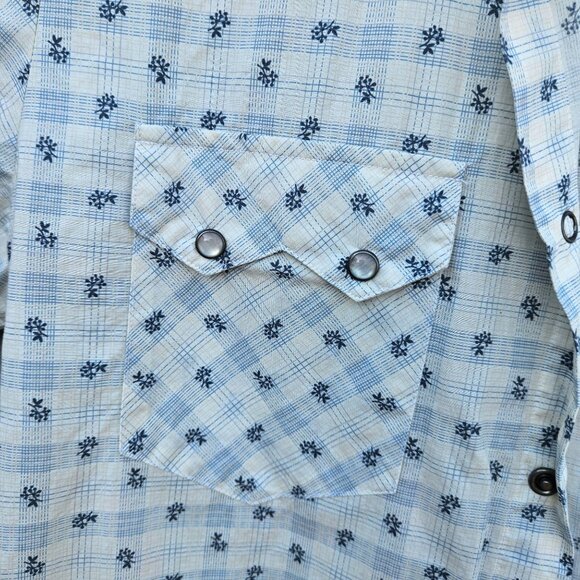 Ralph Lauren Polo Jeans Western Pearl Snap Shirt M Blue White Short Sleeve Y2K - Picture 9 of 11